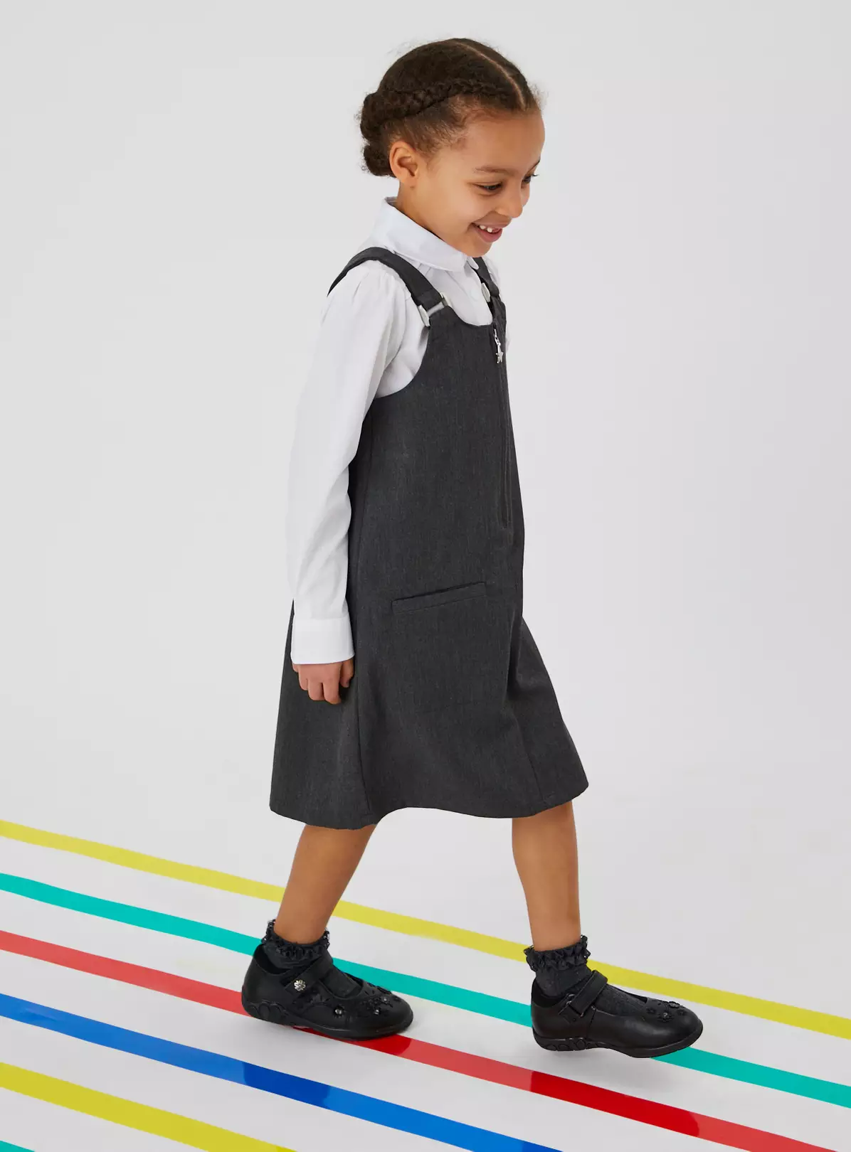Grey Zip Front Pinafore Dress 4 Years 4 Grey Zip Front Pinafore Dress 4 Years - Image 3