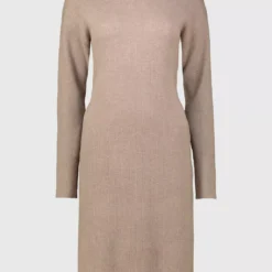 Beige Roll Neck Ribbed Belted Dress - 22