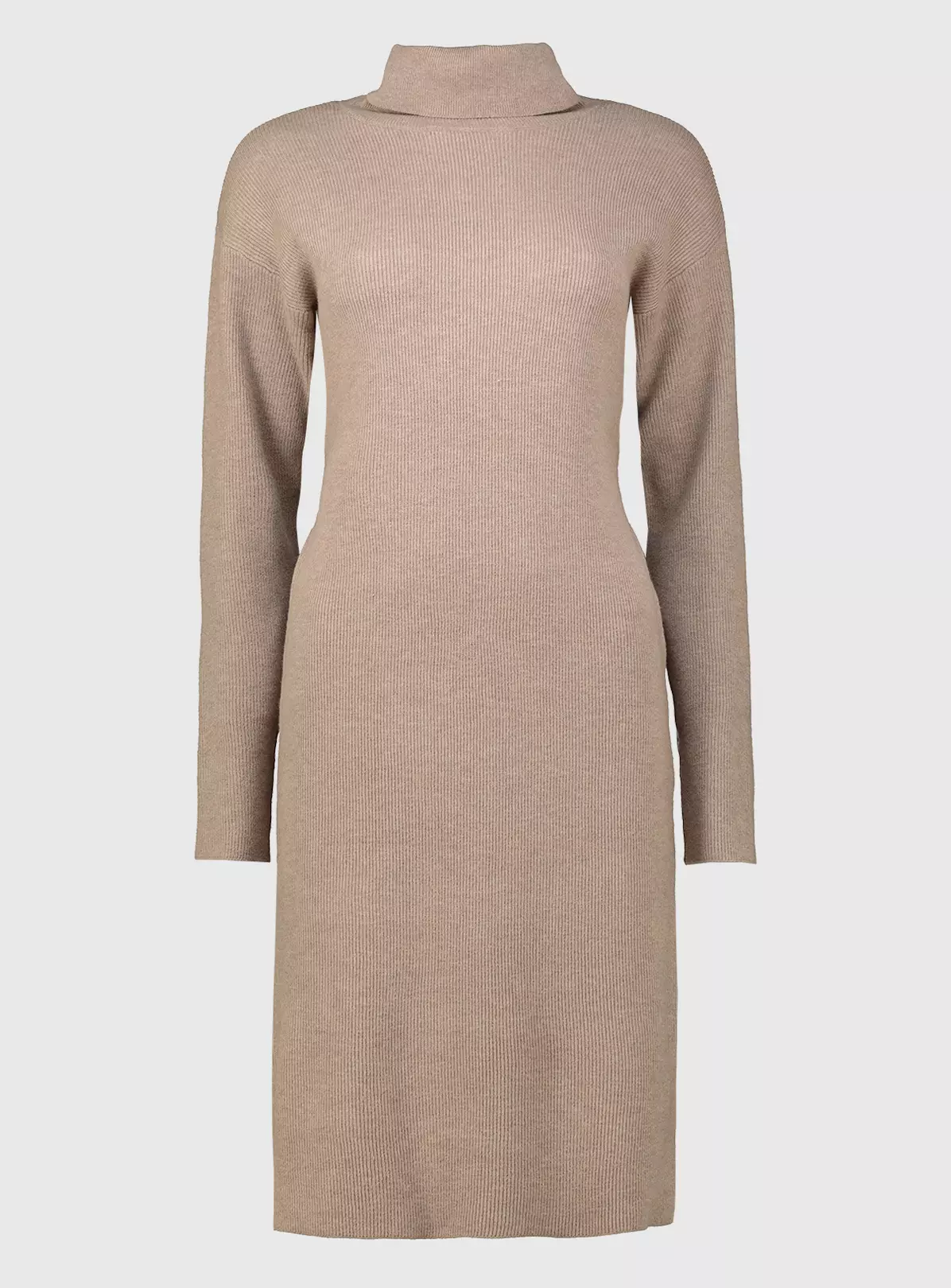 Beige Roll Neck Ribbed Belted Dress - 22 3 Beige Roll Neck Ribbed Belted Dress - 22