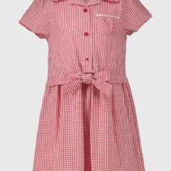 Red Gingham Bow Front School Dress 10 Years