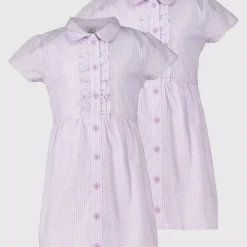 Lilac Gingham Ruffle School Dress 2 Pack 4 Years