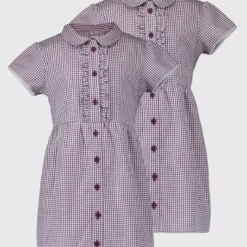 Burgundy Gingham Ruffle School Dress 2 Pack (3-14 Years) 3 Years -Chic Elixir Sales Store tuc141675870 Dark20Red R Z001A