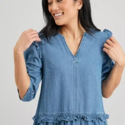 Blue Denim Short Ruffle Dress - 26 -Chic Elixir Sales Store tuc141918253 Blue R Z002A