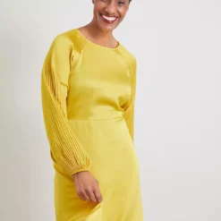 Lime Satin Plissé Sleeve Midi Dress 10 -Chic Elixir Sales Store tuc141965341 Bright20Lime R Z002A