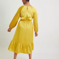 Lime Satin Plissé Sleeve Midi Dress 10 -Chic Elixir Sales Store tuc141965341 Bright20Lime R Z004A