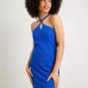 Blue Halter Ribbed Mini Dress - 26 -Chic Elixir Sales Store tuc142196213 Blue R Z002A