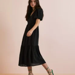 Everbelle Sheer Woven Check Midi Dress - 8 -Chic Elixir Sales Store tuc142227032 Black R Z001A