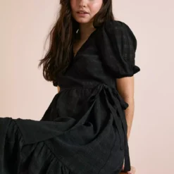 Everbelle Sheer Woven Check Midi Dress - 8 -Chic Elixir Sales Store tuc142227032 Black R Z002A