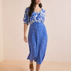 Everbelle Patchwork Dotty Floral Midi Dress 18