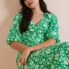 Everbelle Green Floral Tuck Sleeve Midaxi Dress 8