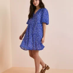 Everbelle Blue Dotty Plisse Mini Dress 18