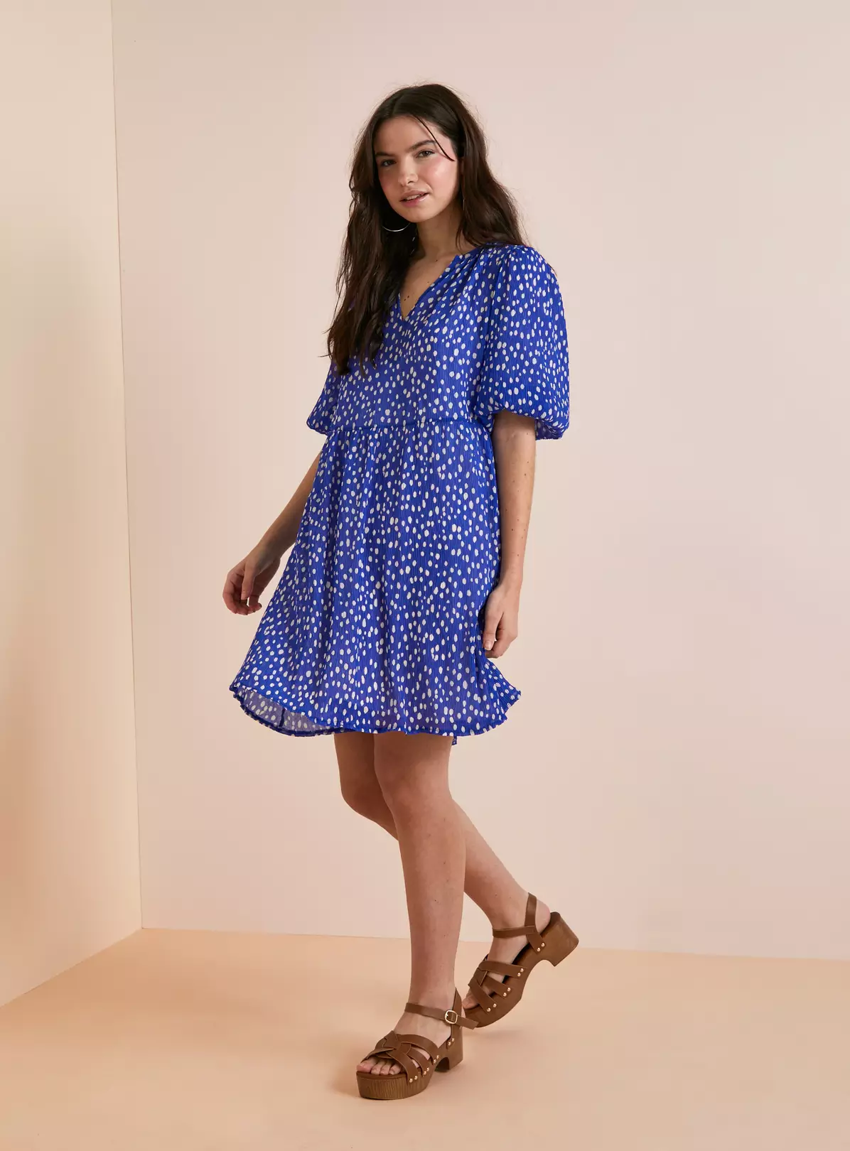 Everbelle Blue Dotty Plisse Mini Dress 18 3 Everbelle Blue Dotty Plisse Mini Dress 18