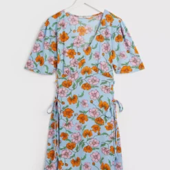 Blue Floral Crinkle Tea Dress 20 -Chic Elixir Sales Store tuc142248870 Blue R Z003A