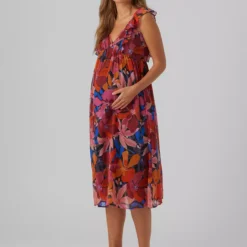 MAMALICIOUS Aprilia All Over Print Woven Midi Dress S/UK8 -Chic Elixir Sales Store tuc142524192 Pink R Z001A
