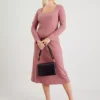 Pink A Line Jersey Midi Dress 16