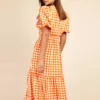 LITTLE MISTRESS Orange Gingham Midi Dress 8 -Chic Elixir Sales Store tuc142636872 Orange R Z003A