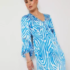For All The Love Printed Satin Effect Zebra Midi Dress 16 9 For All The Love Printed Satin Effect Zebra Midi Dress 16 -Chic Elixir Sales Store tuc142760110 Blue R Z002A