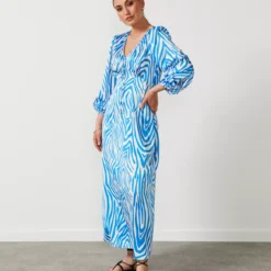 For All The Love Printed Satin Effect Zebra Midi Dress 8 -Chic Elixir Sales Store tuc142760110 Blue R Z004A 1