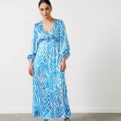 For All The Love Printed Satin Effect Zebra Midi Dress 16 12 For All The Love Printed Satin Effect Zebra Midi Dress 16 -Chic Elixir Sales Store tuc142760110 Blue R Z005A