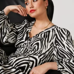 For All The Love Printed Satin Effect Zebra Midi Dress 6 -Chic Elixir Sales Store tuc142760179 Mono R Z002A