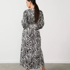 For All The Love Printed Satin Effect Zebra Midi Dress 6 -Chic Elixir Sales Store tuc142760179 Mono R Z003A
