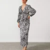 For All The Love Printed Satin Effect Zebra Midi Dress 6 -Chic Elixir Sales Store tuc142760179 Mono R Z005A