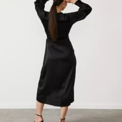 For All The Love Floaty Satin Wrap Midi Dress 18 -Chic Elixir Sales Store tuc142765261 Black R Z003A