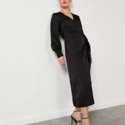 For All The Love Floaty Satin Wrap Midi Dress 18 -Chic Elixir Sales Store tuc142765261 Black R Z005A