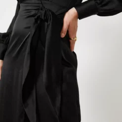 For All The Love Floaty Satin Wrap Midi Dress 18 -Chic Elixir Sales Store tuc142765261 Black R Z006A