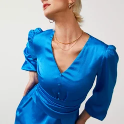 For All The Love Satin Tie Waist Mini Dress 16 -Chic Elixir Sales Store tuc142767160 Blue R Z004A
