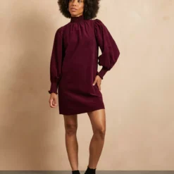 EVERBELLE Dark Red High Neck Short Corduroy Dress 18 -Chic Elixir Sales Store tuc142957318 Dark20Red R Z001A