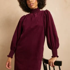 EVERBELLE Dark Red High Neck Short Corduroy Dress 18 -Chic Elixir Sales Store tuc142957318 Dark20Red R Z002A