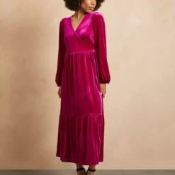 EVERBELLE Pink Velvet Wrap Dress 16 -Chic Elixir Sales Store tuc143033985 Pink R Z001A 1