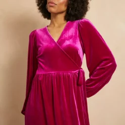 EVERBELLE Pink Velvet Wrap Dress 16 -Chic Elixir Sales Store tuc143033985 Pink R Z002A 1