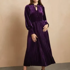 EVERBELLE Purple Velvet High Neck Dress 8 -Chic Elixir Sales Store tuc143036781 Purple R Z001A 1