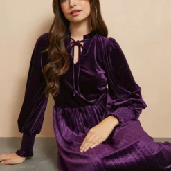 EVERBELLE Purple Velvet High Neck Dress 16