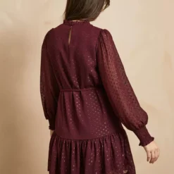 EVERBELLE Burgundy High Neck Dobby Dress 6 -Chic Elixir Sales Store tuc143036941 Dark20Red R Z004A 1