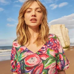 ANORAK Cut Fruit EcoVero Short Sleeve Midi Dress - 16 -Chic Elixir Sales Store tuc143042654 Purple R Z003A