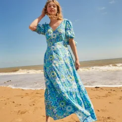 ANORAK Nostalgic Flower Olivia Bow Midi Dress 16 -Chic Elixir Sales Store tuc143044570 Blue R Z001A