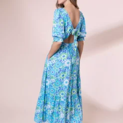 ANORAK Nostalgic Flower Olivia Bow Midi Dress 16 -Chic Elixir Sales Store tuc143044570 Blue R Z004A