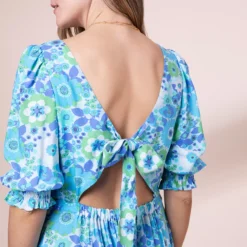 ANORAK Nostalgic Flower Olivia Bow Midi Dress 16 -Chic Elixir Sales Store tuc143044570 Blue R Z006A