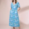ANORAK Nostalgic Flower EcoVero Short Sleeve Midi Dress 6 -Chic Elixir Sales Store tuc143047762 Blue R Z001A