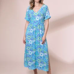 ANORAK Nostalgic Flower EcoVero Short Sleeve Midi Dress 22 8 ANORAK Nostalgic Flower EcoVero Short Sleeve Midi Dress 22 -Chic Elixir Sales Store tuc143047762 Blue R Z004A 1