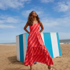 ANORAK Nostalgic Stripe EcoVero Strappy Midi Dress 20 -Chic Elixir Sales Store tuc143050241 Pink R Z001A