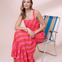 ANORAK Nostalgic Stripe EcoVero Strappy Midi Dress 20