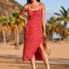SOSANDAR Red Floral Ruched Bust Strappy Midi Dress 18 -Chic Elixir Sales Store tuc143069419 Red R Z004A