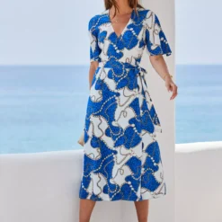 SOSANDAR Blue Conversational Kimono Sleeve Midi Wrap Dress 8 10 SOSANDAR Blue Conversational Kimono Sleeve Midi Wrap Dress 8 -Chic Elixir Sales Store tuc143069540 Blue R Z002A