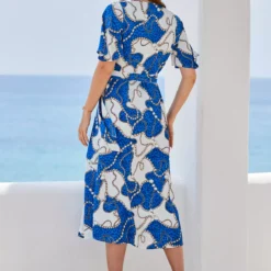 SOSANDAR Blue Conversational Kimono Sleeve Midi Wrap Dress 8 9 SOSANDAR Blue Conversational Kimono Sleeve Midi Wrap Dress 8 -Chic Elixir Sales Store tuc143069540 Blue R Z004A