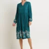 BRAKEBURN Anwen Embroidered Sleeve & Hem Midi Dress 16