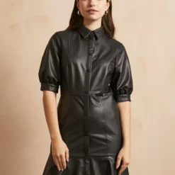 EVERBELLE Black PU Mini Dress 18